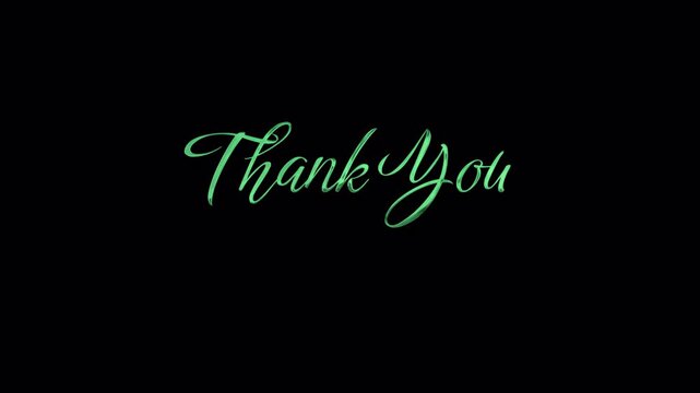 Elegant green script Thank You for Watching text animation with liquid drops and splatters on a black background for transparent alpha channel overlay