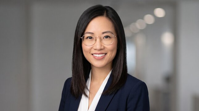 Trustworthy Asian American Woman Compliance Officer Portrait Glasses