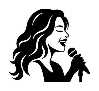 Singer Woman Vector Silhouette, Microphone Performance Icon, Vocalist Singing Female Artist, Music Entertainment Graphic