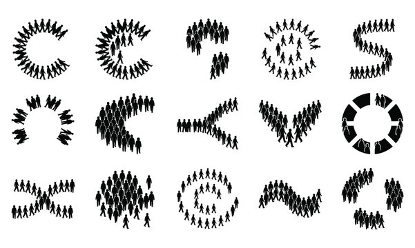 Abstract collection of rough textured letters and shapes in black and white