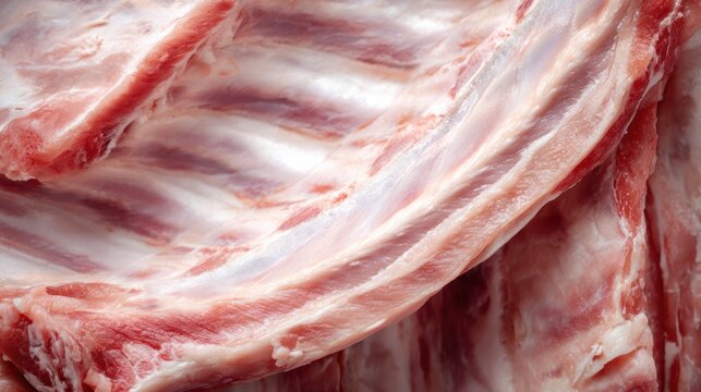 pork ribs Close-up image of raw pig ribs showing texture and marbling of fresh meat.