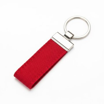 Red keychain tag with silver ring and loop for keys or luggage