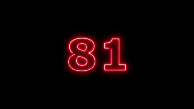 Abstract beautiful red neon business counting number 81 icon conceptual background 4k animation.