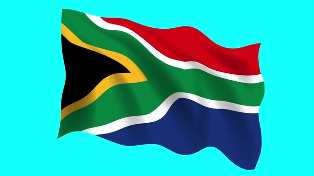 South Africa flag waving on a blue screen, ideal for national events, sports, news, travel, and video projects.