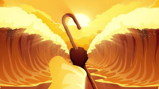 Moses parts the Red Sea in this dramatic biblical motion graphic depicting faith, divine intervention, and the Exodus story.