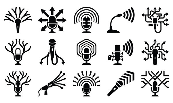 Collection of various microphone icons in a simple black and white style