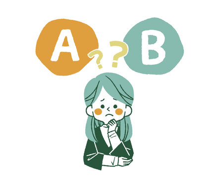 AとBの選択肢を比較をしている困った表情の女性