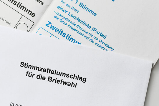 Germany - February 2025: Envelope for postal voting and ballot paper for German federal parliament election called 'Bundestagswahl'