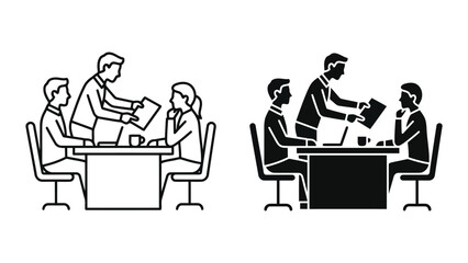 Fototapeta premium Business meeting team working together at office desk icon set with business