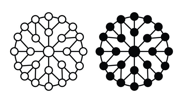 Network hub connectivity and system diagram icons set with connectivity