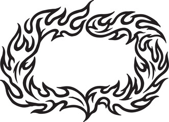 Fototapeta premium Decorative flame border frame with tribal and abstract swirling elements.