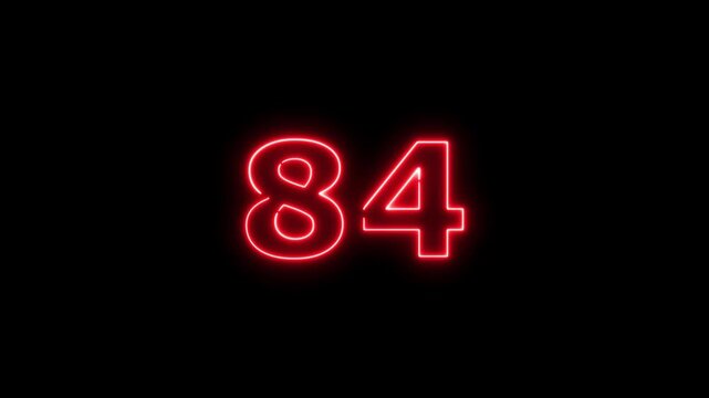 Abstract beautiful red neon business counting number 84 icon conceptual background 4k animation.