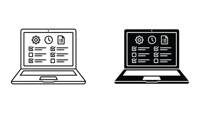 Digital task management and checklist application icon set with checklist