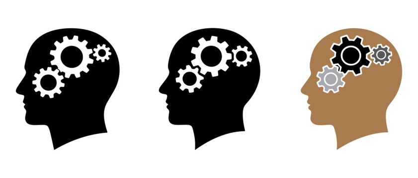 Thinking head gear icon for creativity and ideas, mental mind pondering vector illustration for design use.