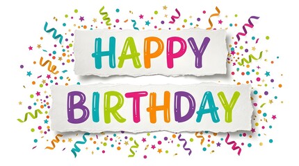 Fototapeta premium Bright colorful happy birthday foil balloons with a vibrant confetti background for a special celebration