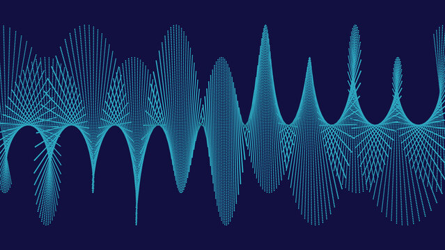 Abstract blue sound wave with glowing frequency lines on dark background