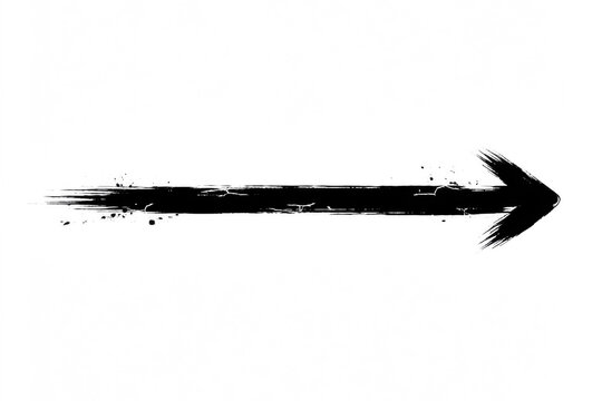 Brushstroke Arrow pointing right with splatter effect during dynamic movement isolated on transparent background