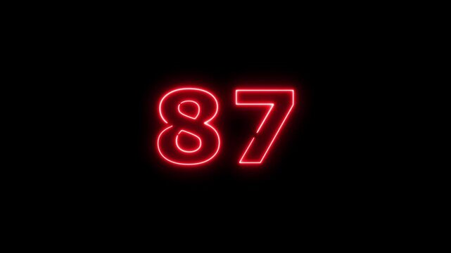 Abstract beautiful red neon business counting number 87 icon conceptual background 4k animation.