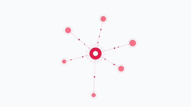 Pink connection map animation with six linked circles