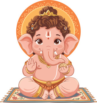 Cute Baby Ganesha Sitting Ganesh Chaturthi Festival Design