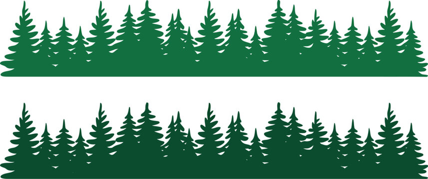 Tree, line forest trees silhouette, natural woodland horizon featuring varied trees for landscape backgrounds camping themes travel designs and nature projects.