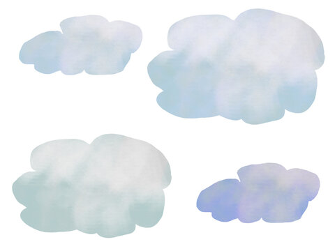 水彩風のかわいい雲のイラストセット