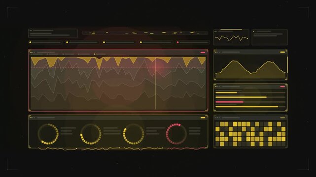 Abstract animated capacity planning stack approaching drawn as yellow and gold lines and shapes on a deep dark background. Seamless looping 4K motion graphics video with free space for text, ideal for