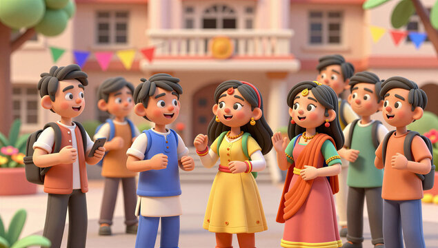 Indian College Students Celebrating Cultural Festival on University Campus