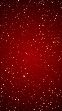 Red Sparkling Star Particles Falling on Red Animation, Golden Glitter Dust for Christmas & New Year Holiday Videos Vertical Social Media Motion Background