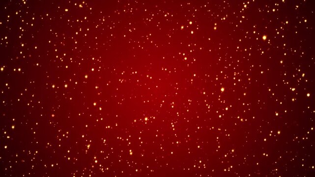 Red Sparkling Star Particles Falling on Red Animation, Golden Glitter Dust for Christmas & New Year Holiday Videos Social Media Motion Background