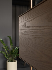 Obraz premium Detail of a dark wood cabinet in a modern interior