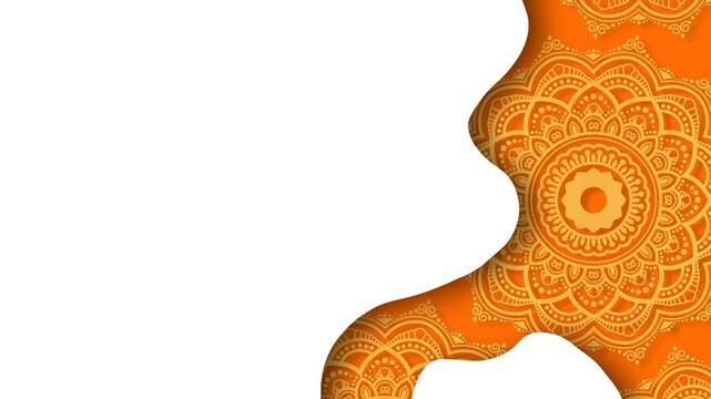 Navratri festival background animation with orange mandala pattern and copy space frame.