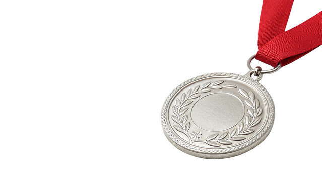 Silver metallic sports winner medal isolated on transparent background