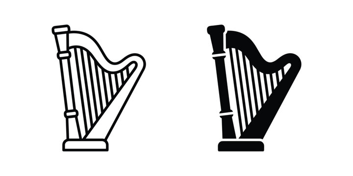 Harp musical instrument vector illustration with outline and solid icons