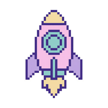PNG Pixelated retro rocket illustration.