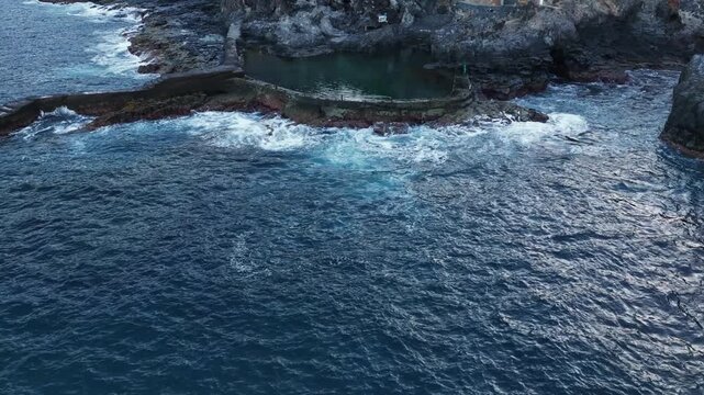 Natural pool at Acantilado de los Gigantes, Tenerife, Atlantic Ocean &ndash; panoramic aerial view.