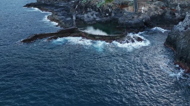 Natural pool at Acantilado de los Gigantes, Tenerife, Atlantic Ocean &ndash; panoramic aerial view.