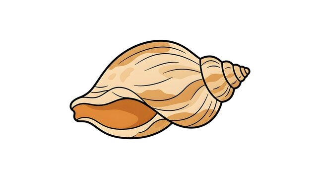 Detailed cartoon illustration of a tan marine seashell isolated on a white background. Ideal for ocean, beach, and marine biology designs.