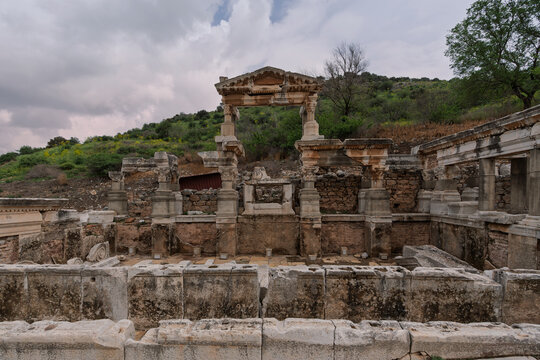 Nymphaeum Traiani, ancient Roman fountain ruins at the archaeological site of Ephesus in Selcuk, Izmir, Turkey
