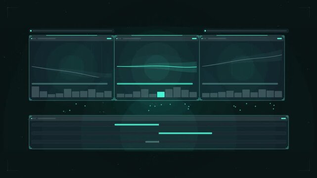 Abstract animated clinical trial cohorts diverging drawn as cyan and teal lines and shapes on a deep dark background. Seamless looping 4K motion graphics video with free space for text, ideal for medi