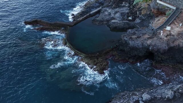 Natural pool at Acantilado de los Gigantes, Tenerife, Atlantic Ocean &ndash; panoramic aerial view.