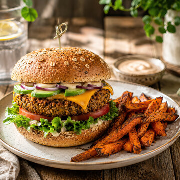 A rustic, golden-brown whole grain sandwich sits on a textured white ceramic plate. High-resolution photograph that captures a meal setting.