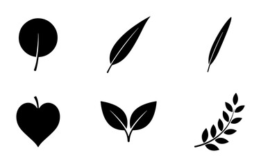 Fototapeta premium Black Silhouette Leaf Icons Set, Simple Botanical Vector Graphics, Organic Nature Elements Collection, Minimalist Plant Shapes for Design