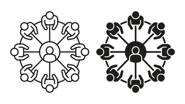 Centralized leadership team meeting icons with management strategy centralized
