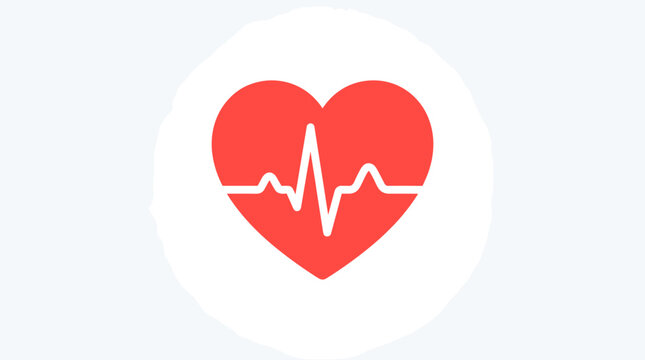 Red Heart Icon with White Pulse Line for Medical and Health Concepts