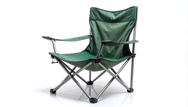 Folding camping chair partly opened showing aluminium frame resting evoking patient and waiting outdoor mood generative AI