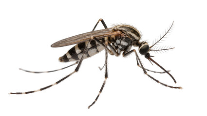 Detailed mosquito with striped legs and wings, isolated on transparent background