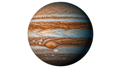 Detailed Jupiter planet with swirling brown and blue bands, isolated on transparent background © Florin