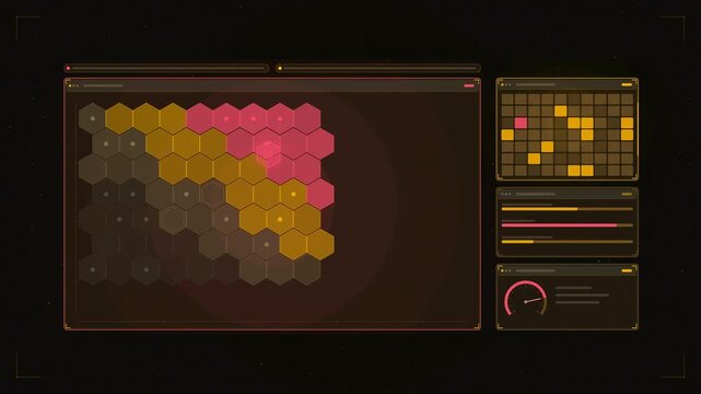 Abstract animated risk assessment matrix plotting drawn as amber and orange lines and shapes on a deep dark background. Seamless looping 4K motion graphics video with free space for text, ideal for bu