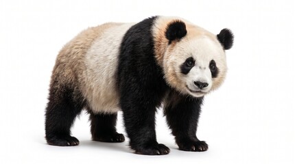Giant panda standing in snow with natural black and white fur in winter landscape © MdRuhul